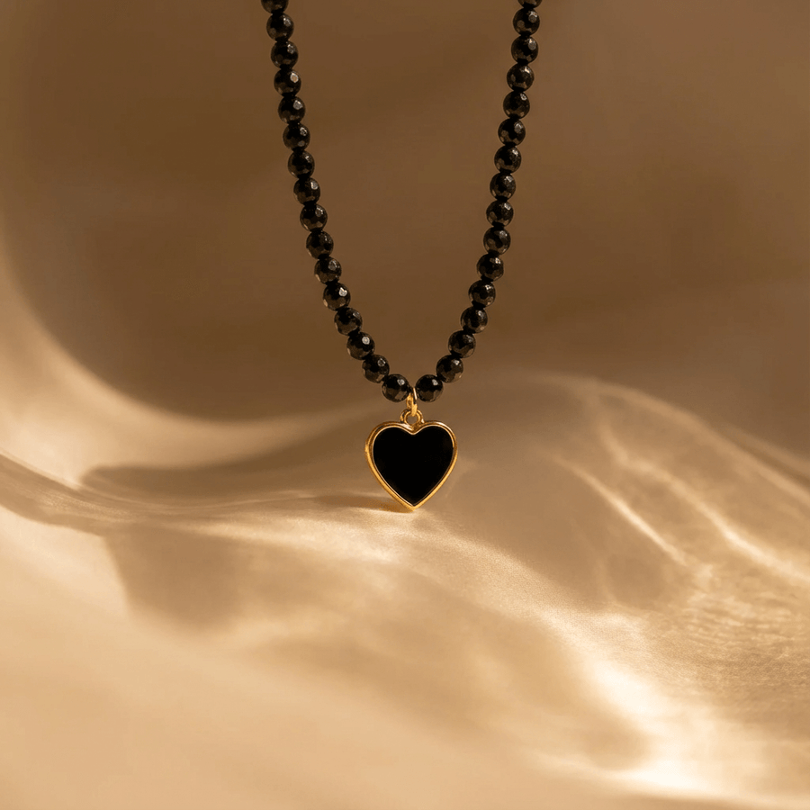 Handmade Black Beads Heart Pendant Necklace