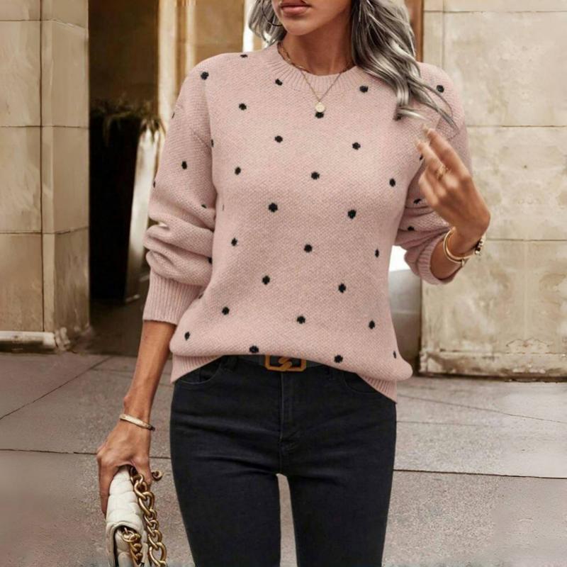 Knitted Sweater with Dots and Round Neck Warm and Soft for Women