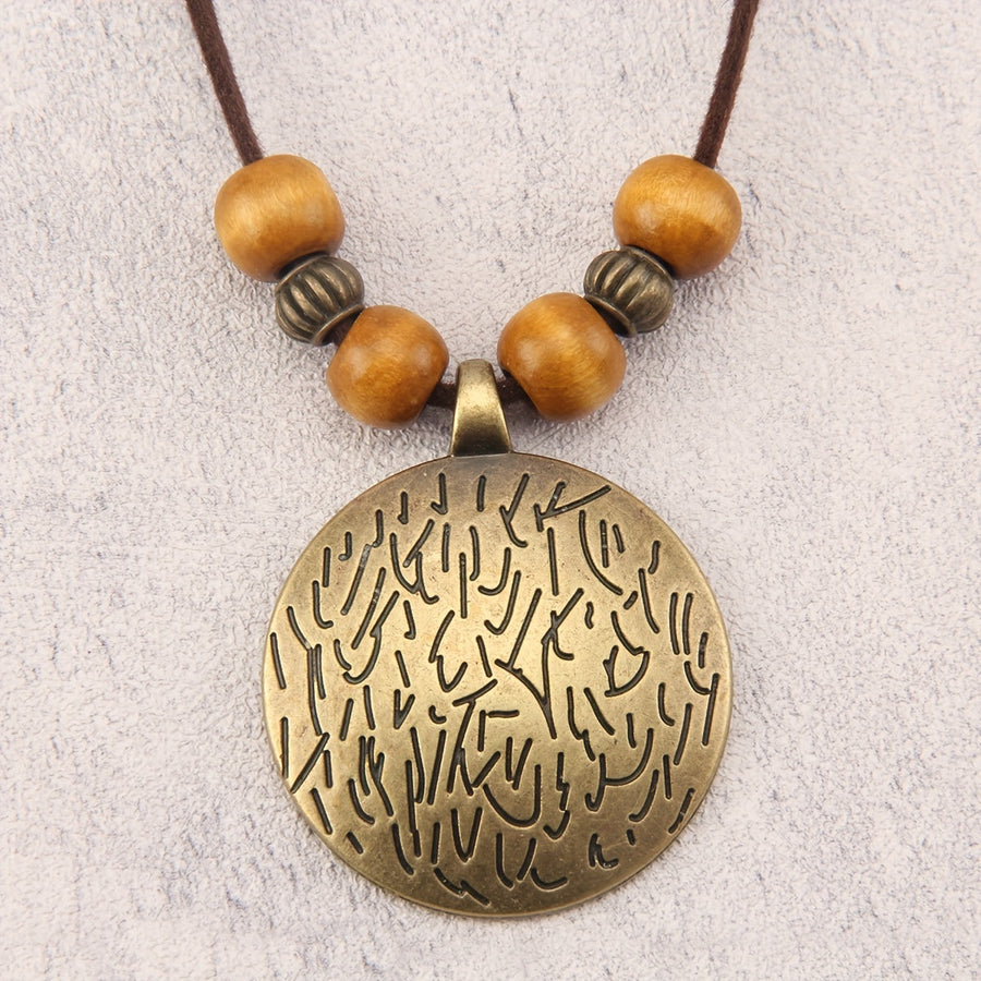 Vintage Twelve Constellations Wooden Beaded Pendant Necklace