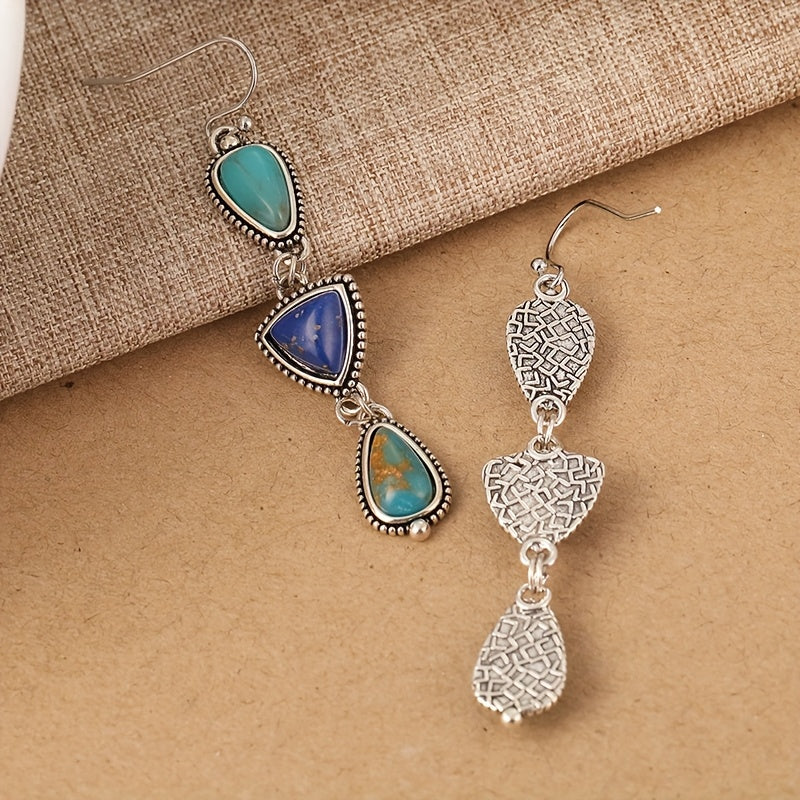 Handmade Synthetic Lapis Turquoise Pendant Earrings