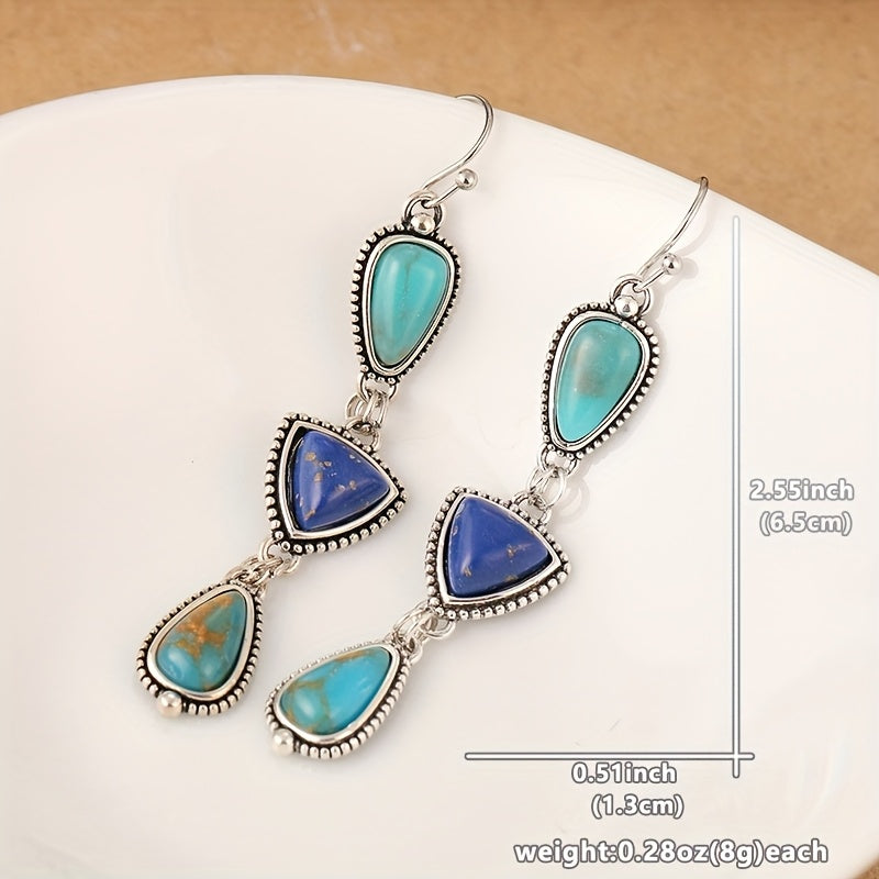 Handmade Synthetic Lapis Turquoise Pendant Earrings