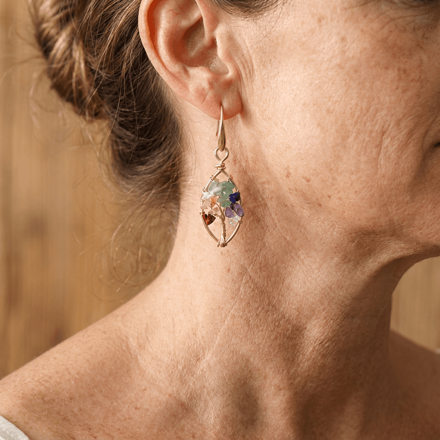 Gold Wire-Wrapped Gemstone Chip Earrings