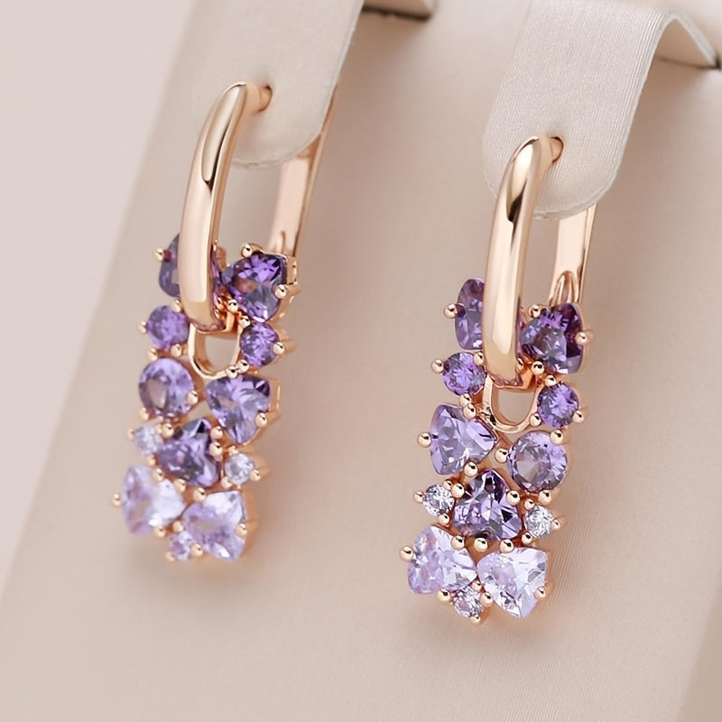 Elegant Purple Zirconia Gold Plated Hoop Earrings