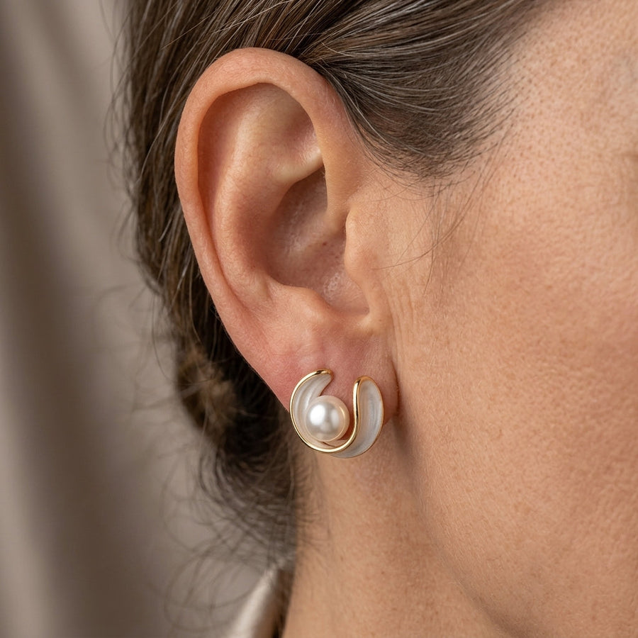 Lumière White Opal Pearl Gold Stud Earrings