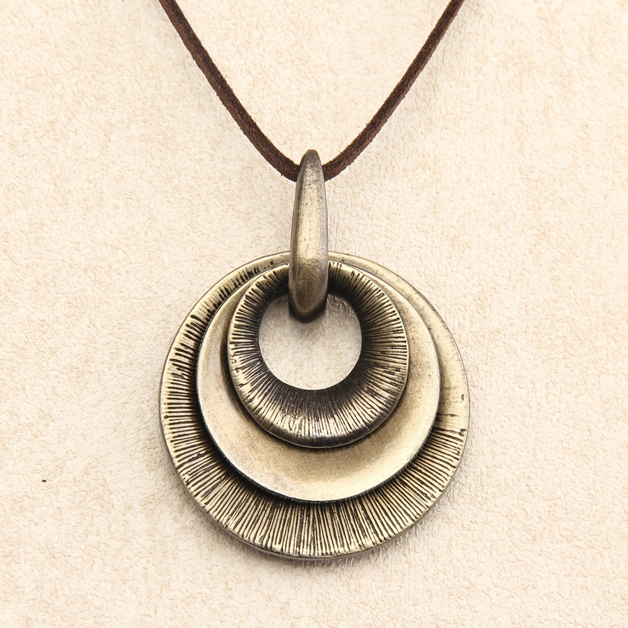 Vintage Style Layered Zinc Alloy Disc Long Pendant Necklace