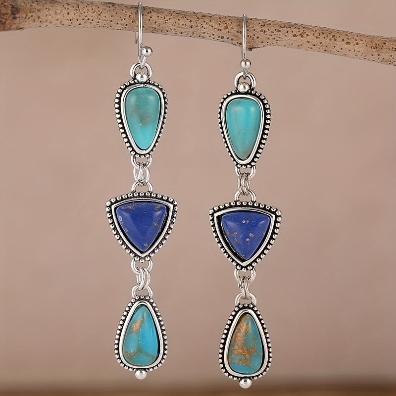 Handmade Synthetic Lapis Turquoise Pendant Earrings