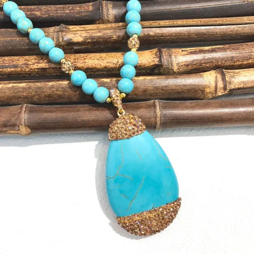 Natural Turquoise Stone Amazonite Pendant Necklace