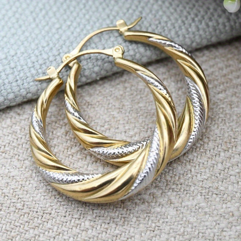 Vintage Middle Eastern Style Two Tone Twist Circle Hoop Earrings