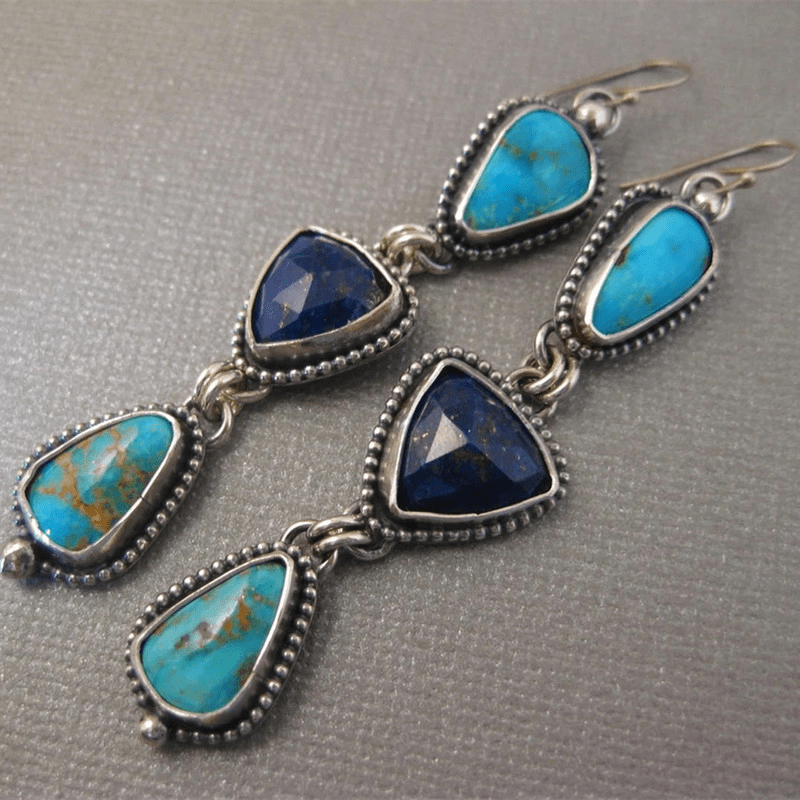 Handmade Synthetic Lapis Turquoise Pendant Earrings
