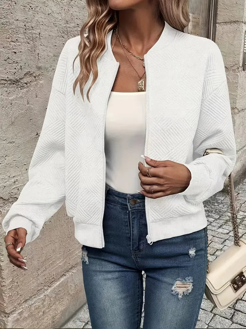 Harlow | Women's Textured Zip-Up Bomber Jacket