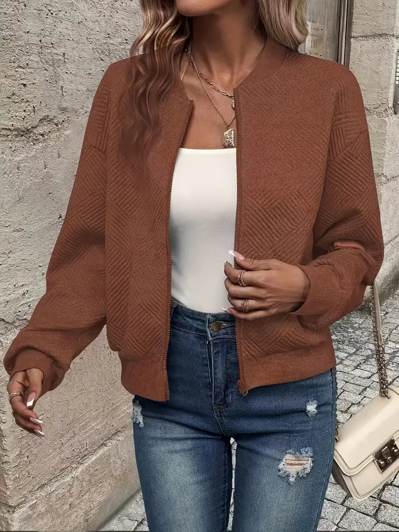 Harlow | Women's Textured Zip-Up Bomber Jacket