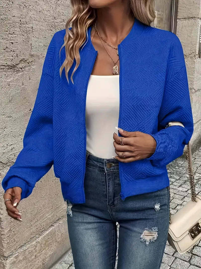 Harlow | Women's Textured Zip-Up Bomber Jacket
