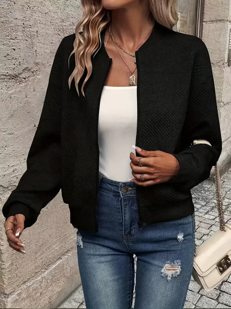 Harlow | Women's Textured Zip-Up Bomber Jacket