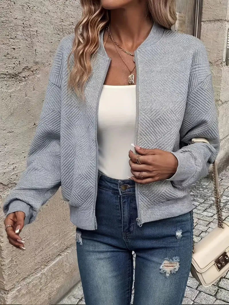 Harlow | Women's Textured Zip-Up Bomber Jacket