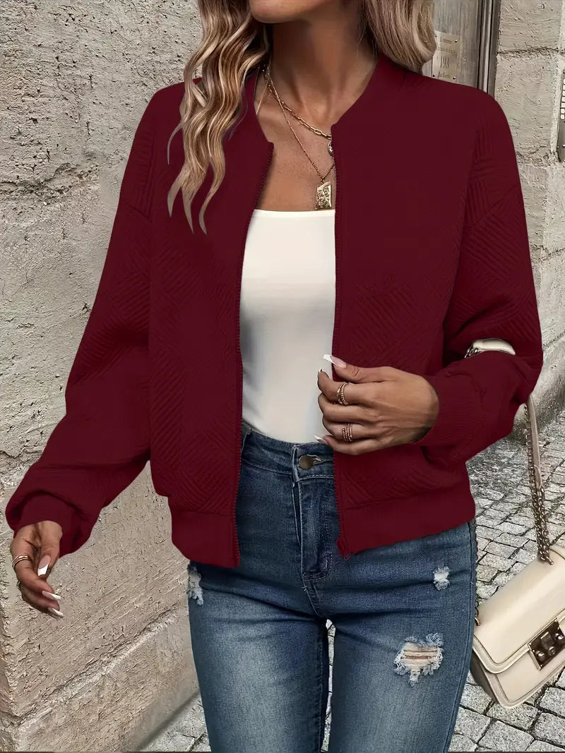 Harlow | Women's Textured Zip-Up Bomber Jacket
