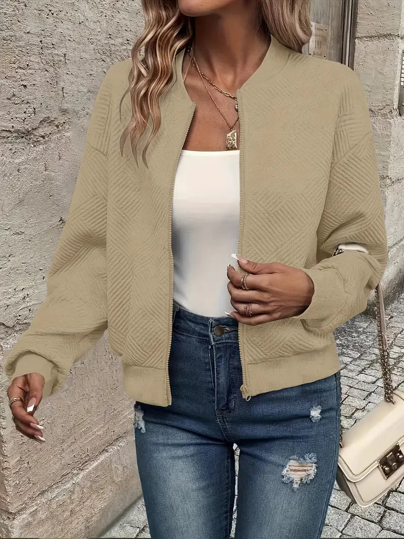 Harlow | Women's Textured Zip-Up Bomber Jacket