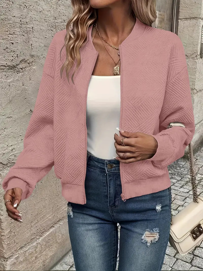 Harlow | Women's Textured Zip-Up Bomber Jacket
