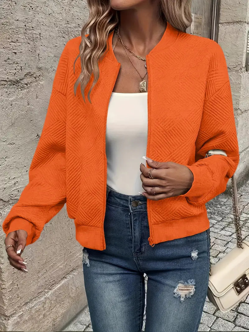 Harlow | Women's Textured Zip-Up Bomber Jacket