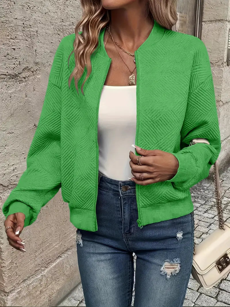 Harlow | Women's Textured Zip-Up Bomber Jacket