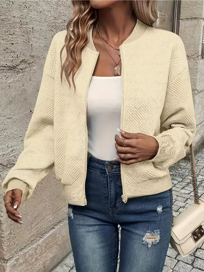 Harlow | Women's Textured Zip-Up Bomber Jacket