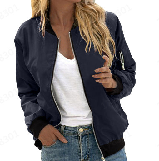 Harper | Women's Zip-Up Ribbed Trim Bomber Jacket