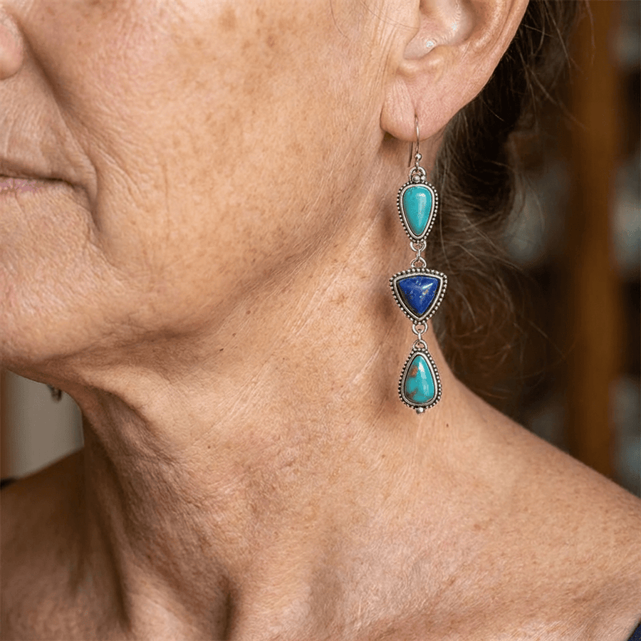 Handmade Synthetic Lapis Turquoise Pendant Earrings