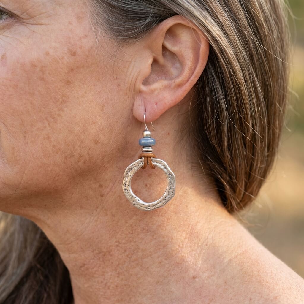 Vintage Bohemian Silver Plated Circle Earrings