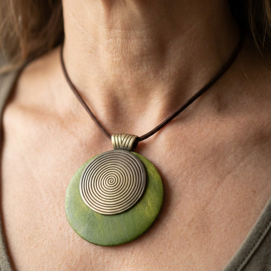 Bohemian Retro Style Spiral Medallion Pendant Long Necklace