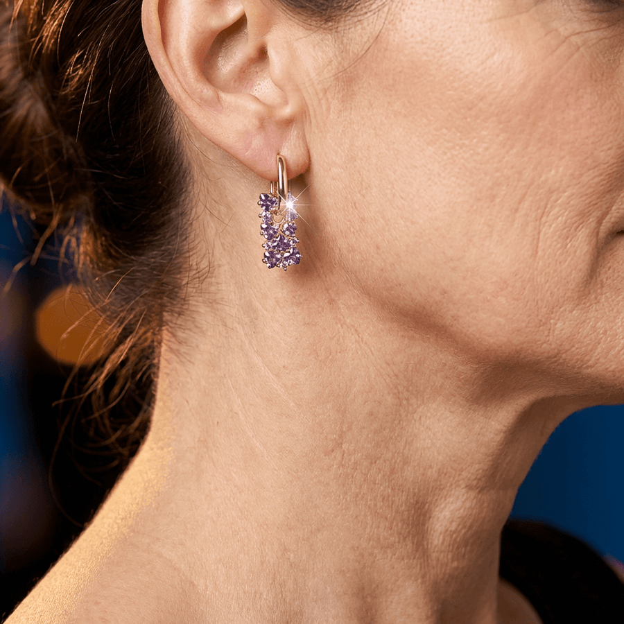 Elegant Purple Zirconia Gold Plated Hoop Earrings