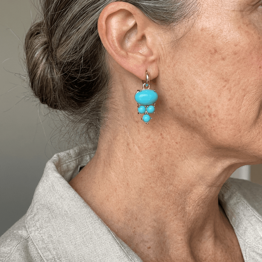 Bohemian Oval Turquoise Cluster Drop Earrings