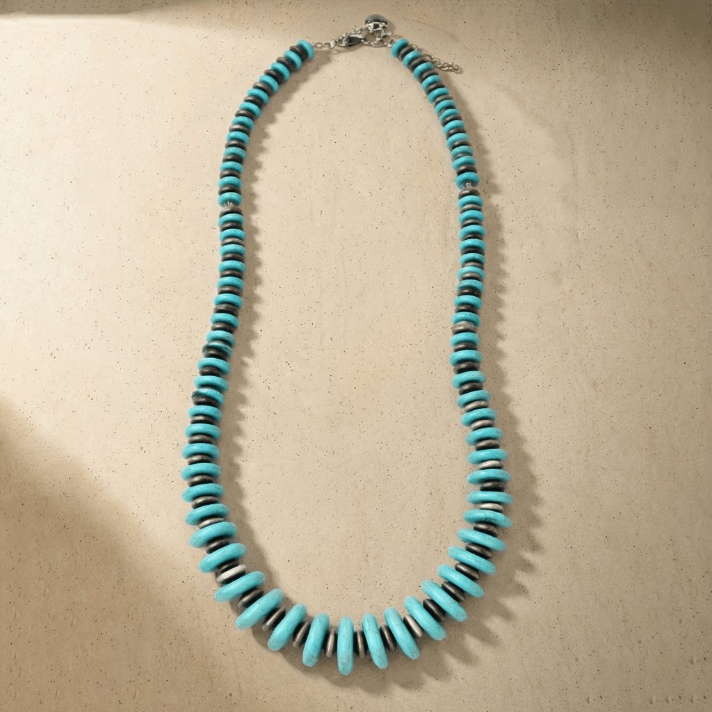 Elegant Vintage Boho Turquoise Disc Bead Necklace