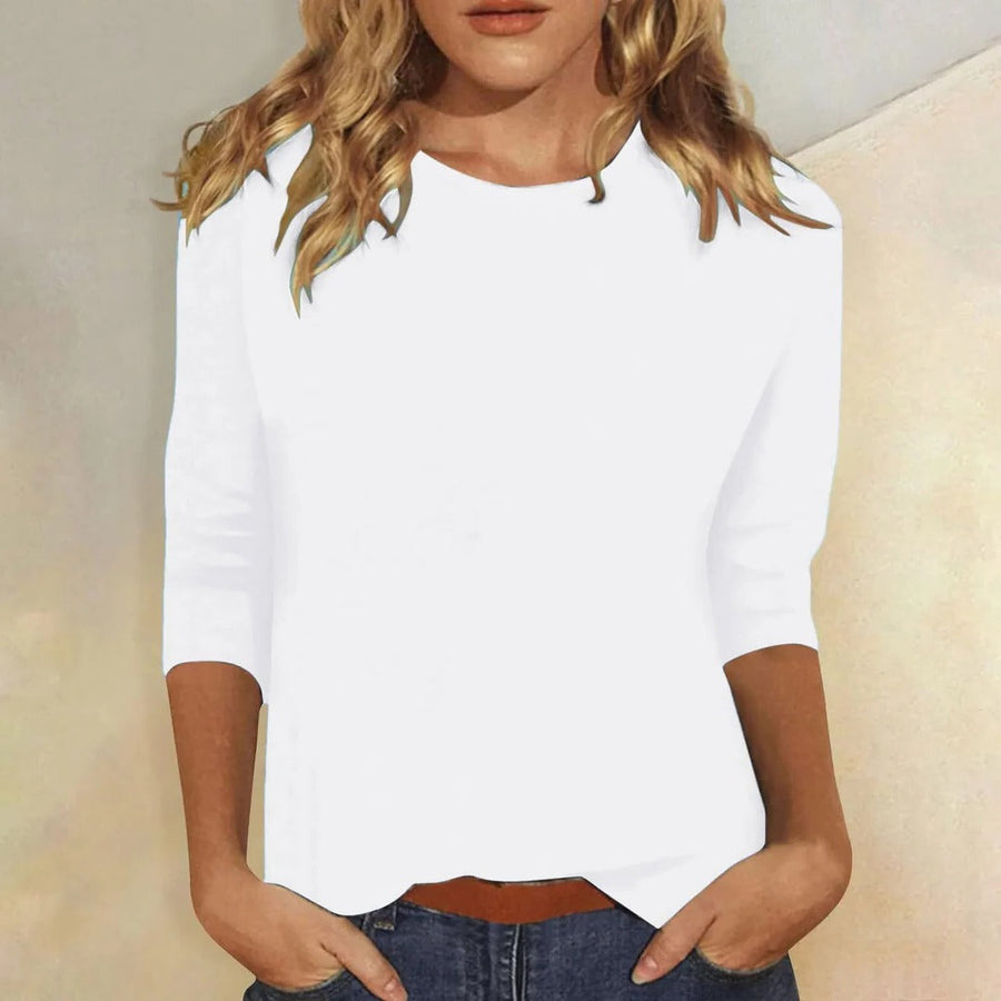 Crew Neck Top with Three-Quarter Sleeves for Women