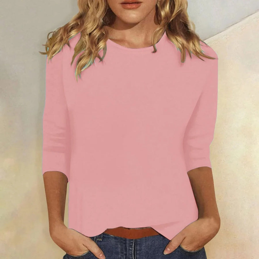 Crew Neck Top with Three-Quarter Sleeves for Women