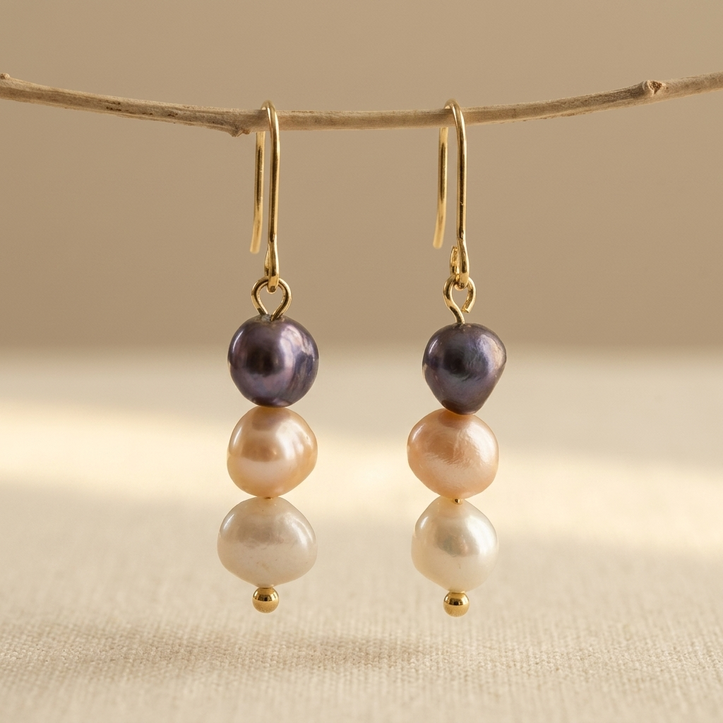 Three-color Freshwater Pearl Earrings