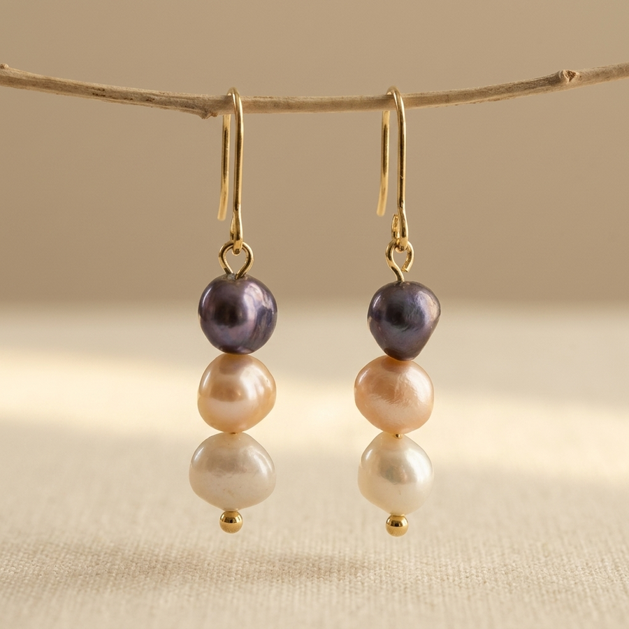 Three-color Freshwater Pearl Earrings