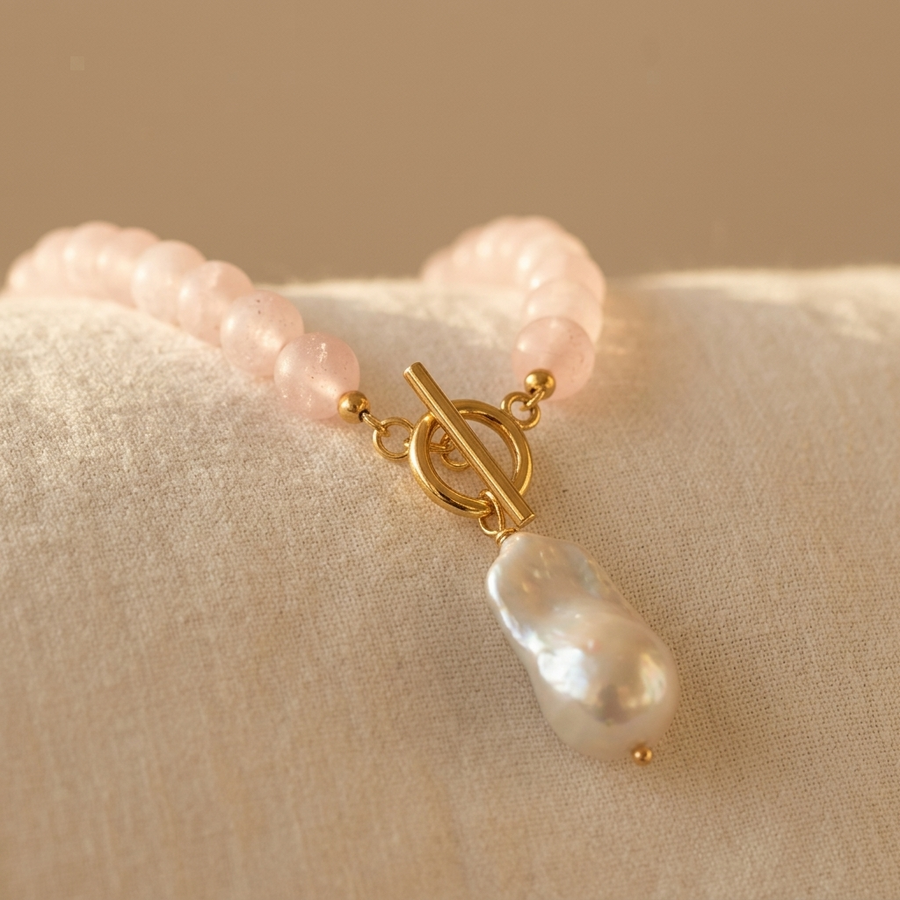 Baroque Pearl Rose Quartz Necklace