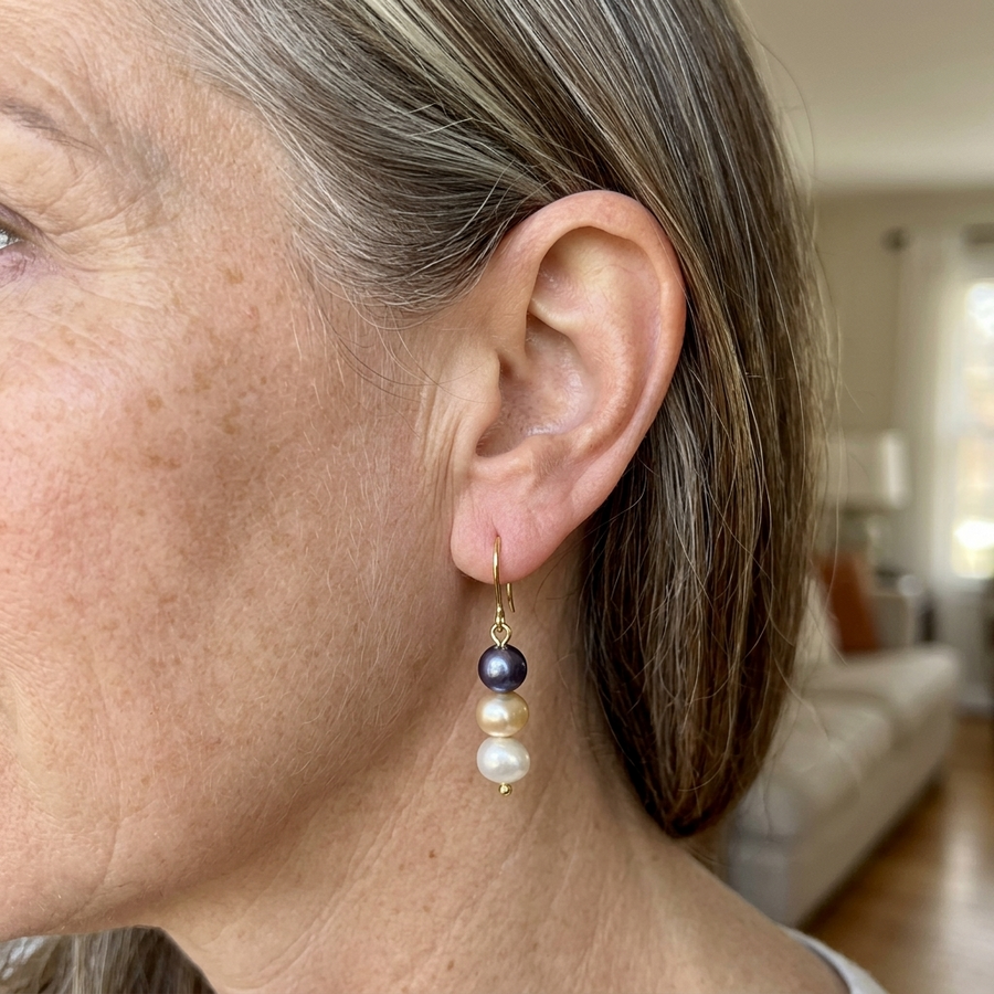 Three-color Freshwater Pearl Earrings