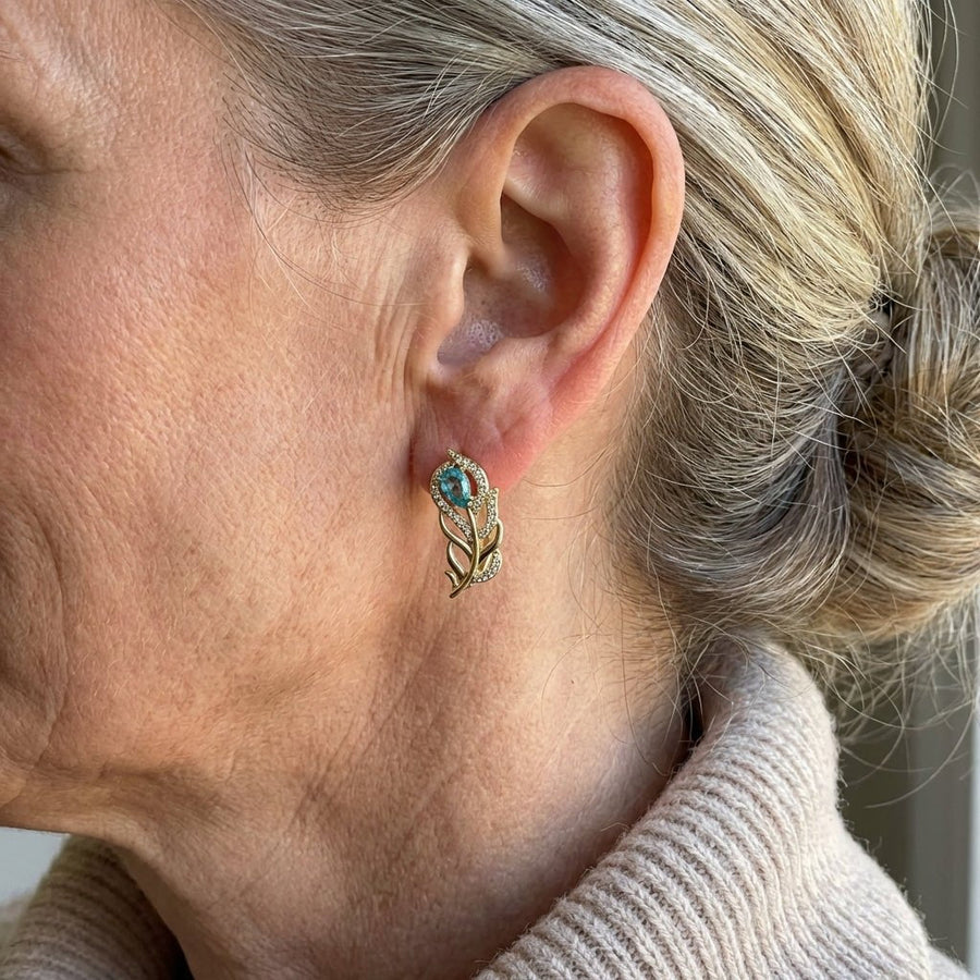 Bohemian Gold Design Turquoise Leaf Earrings
