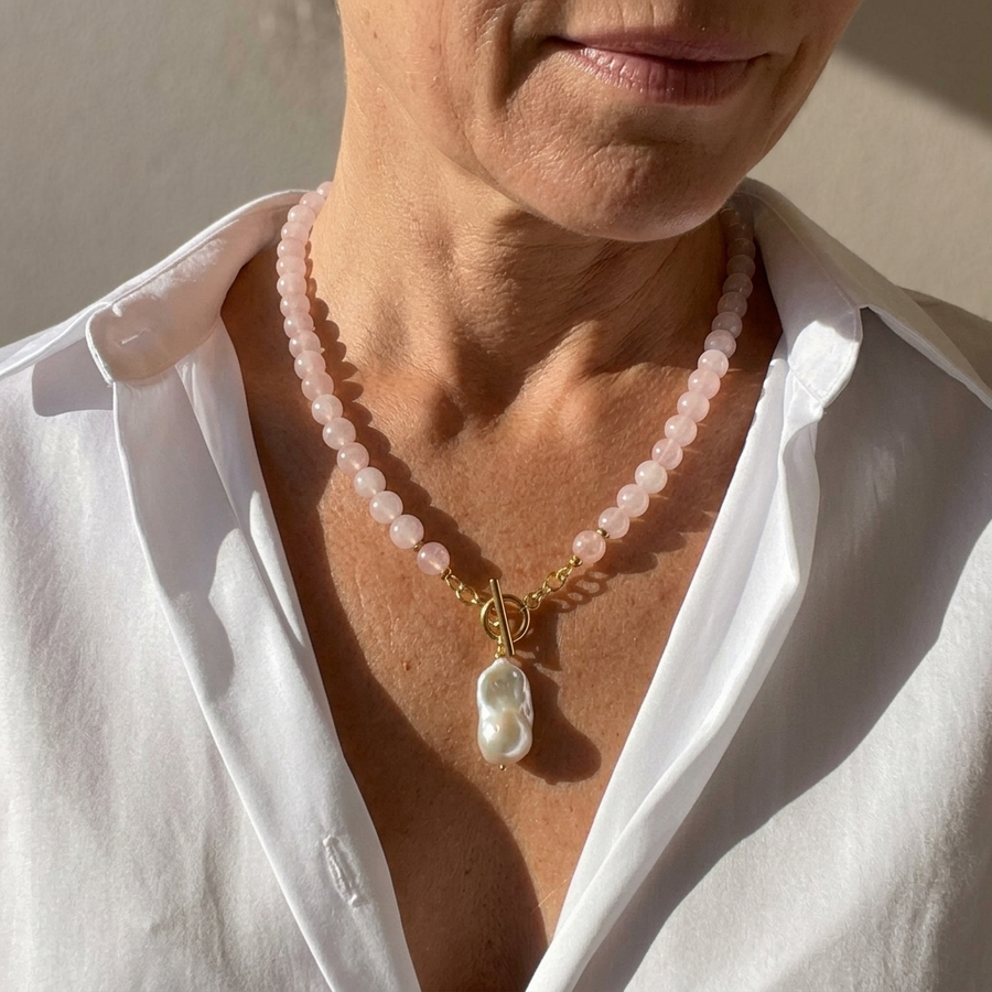 Baroque Pearl Rose Quartz Necklace