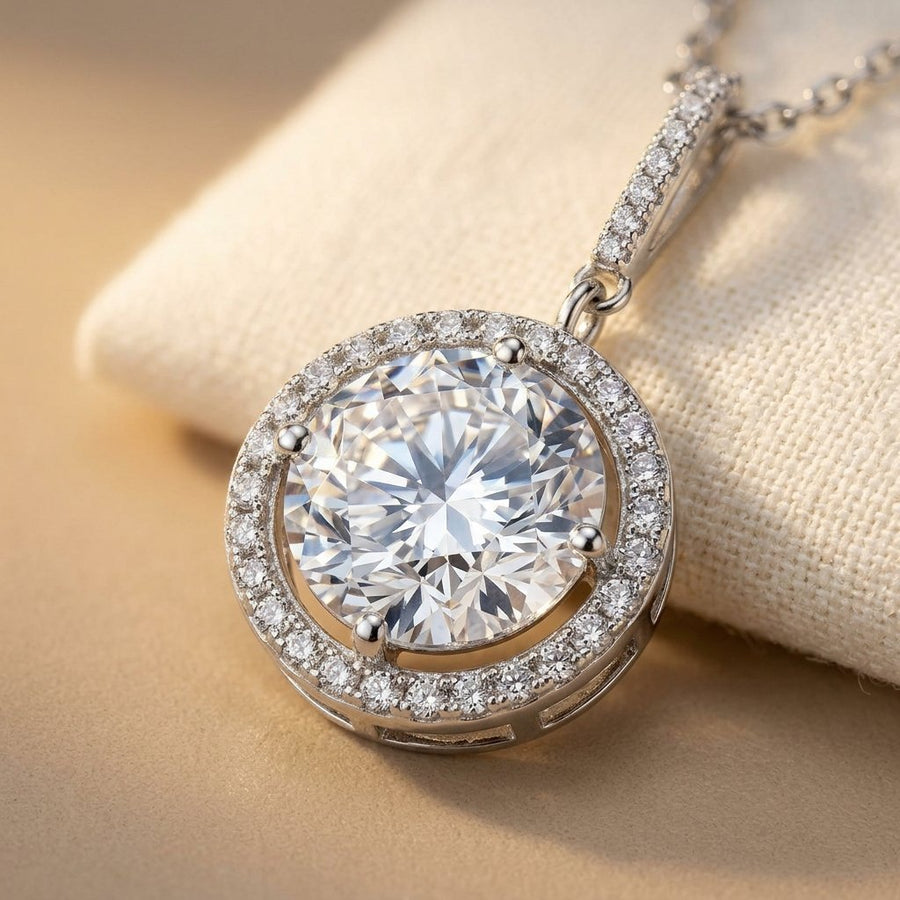 925 Sterling Silver Elegant Solitaire Moissanite Necklace In Plated wi Necklace