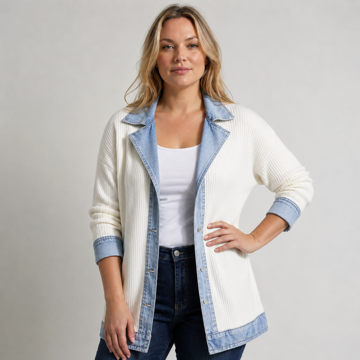 Kristen | Denim Jacket with Knit Panels
