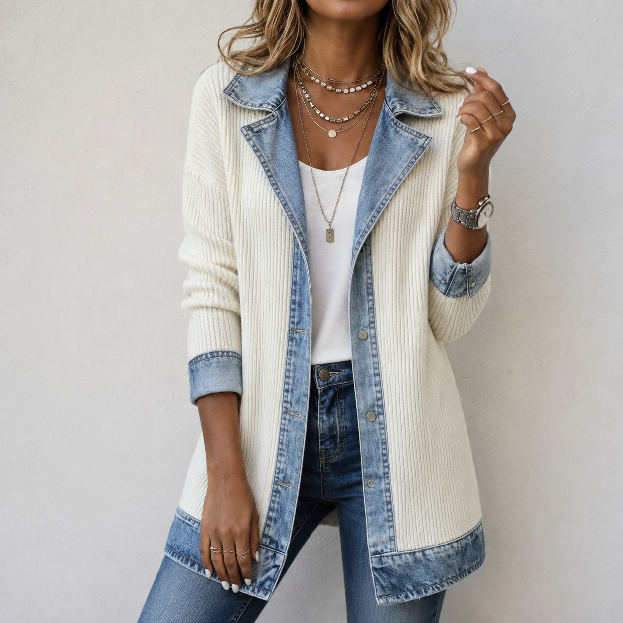 Kristen | Denim Jacket with Knit Panels