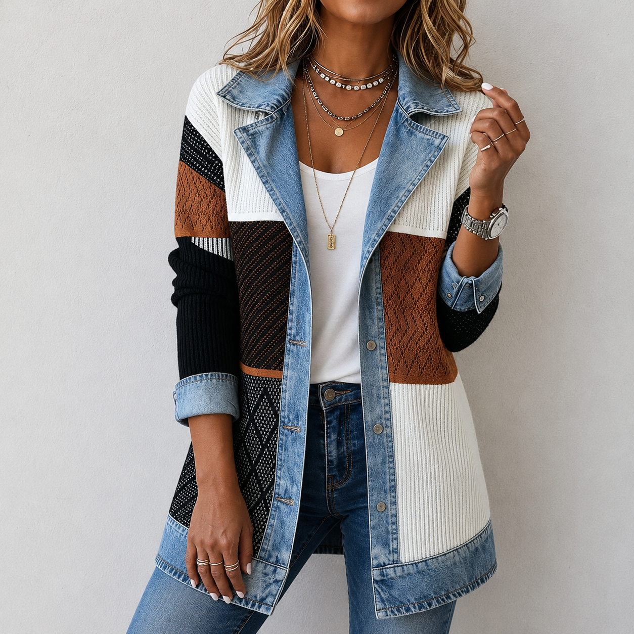 Kristen | Denim Jacket with Knit Panels