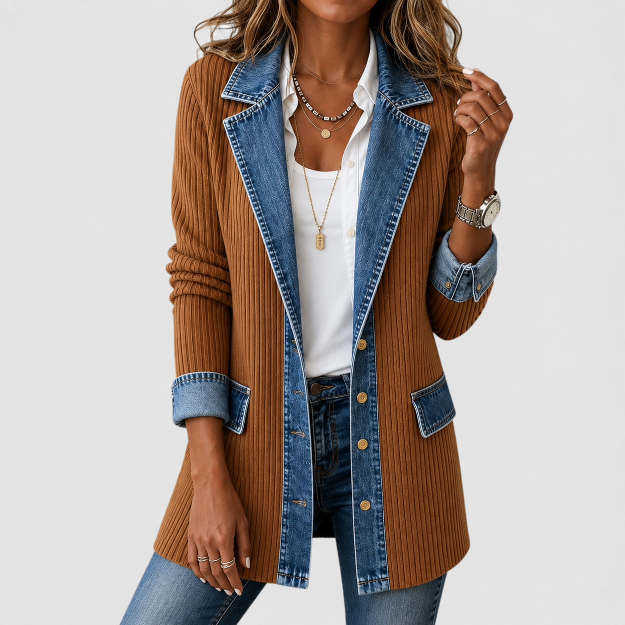 Kristen | Denim Jacket with Knit Panels