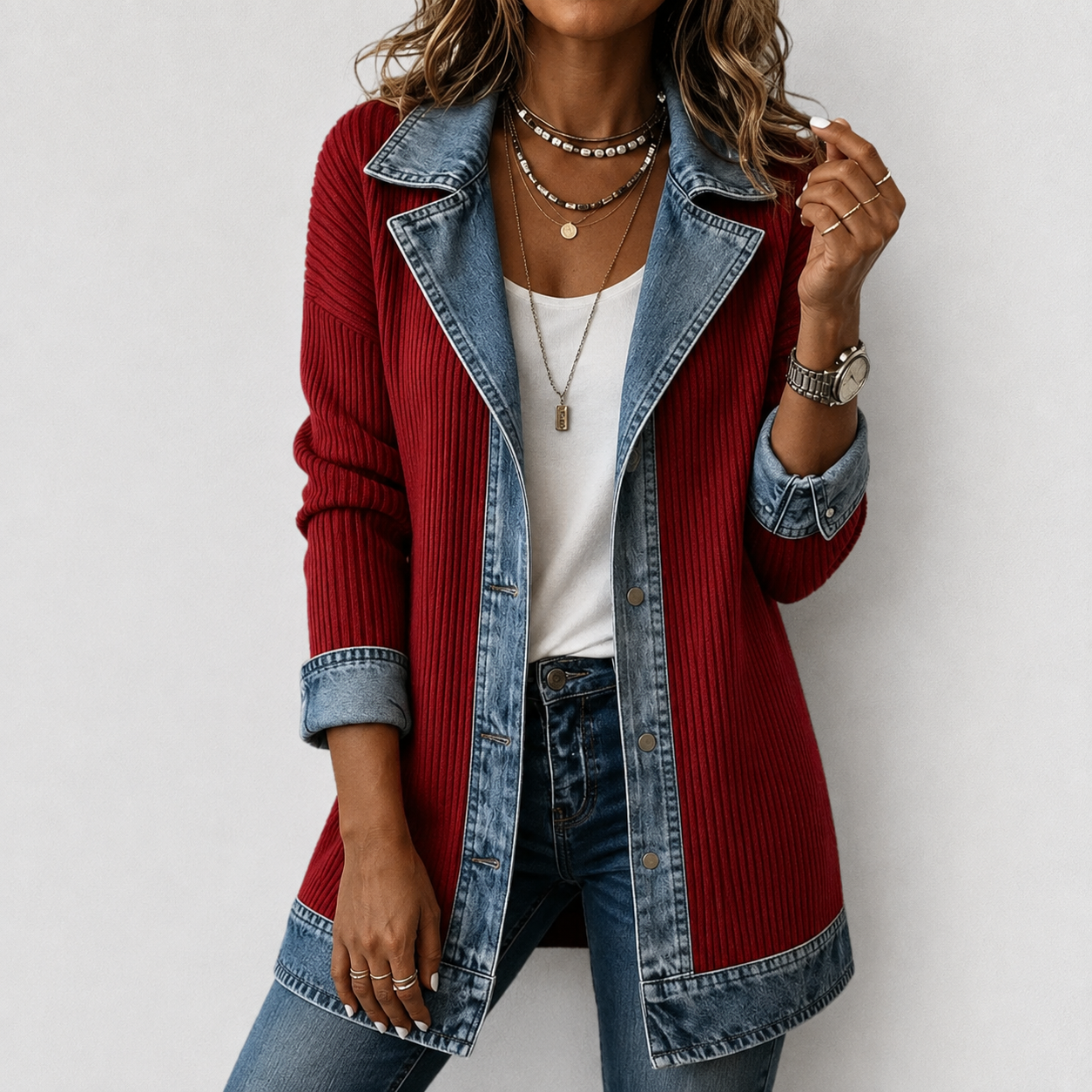 Kristen | Denim Jacket with Knit Panels