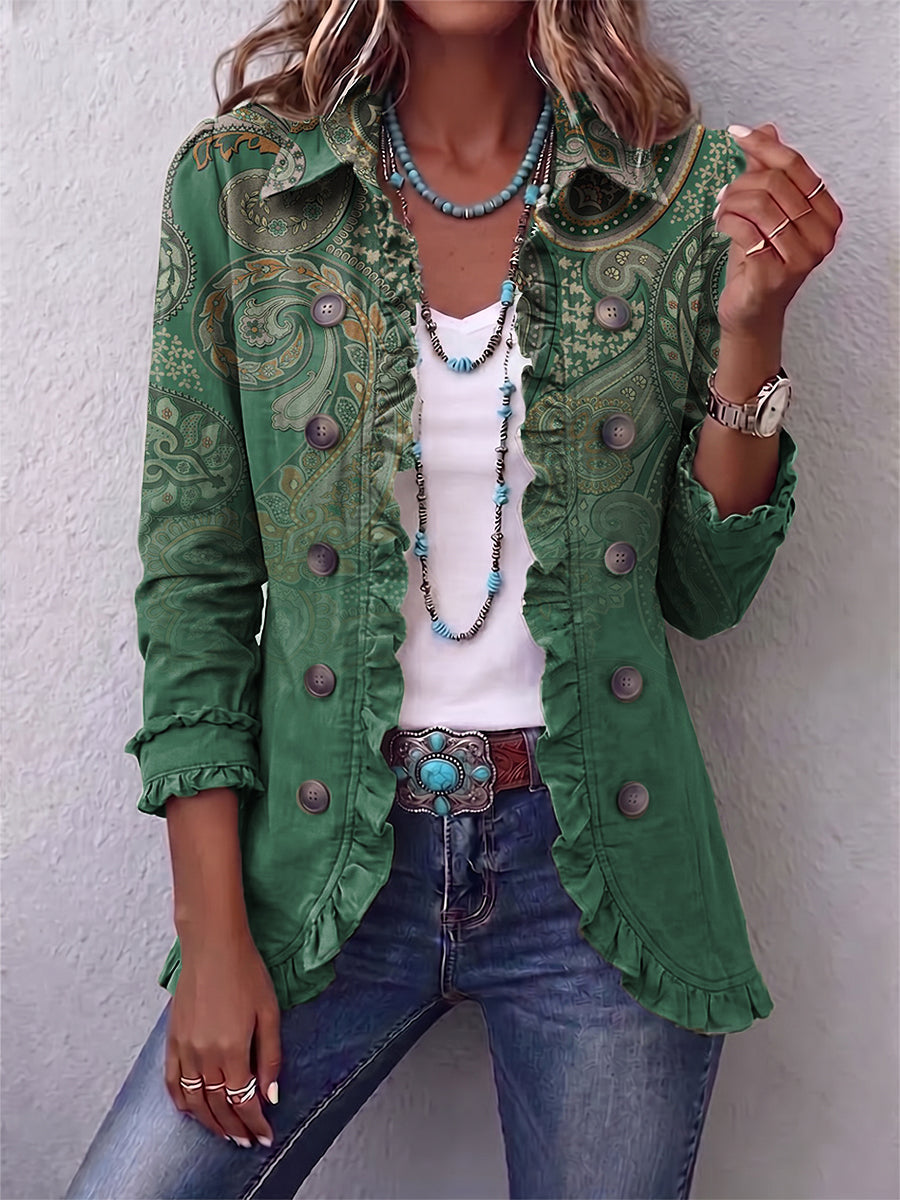 Jemara™ | Bohemian Ruffled Jacket with Paisley Print