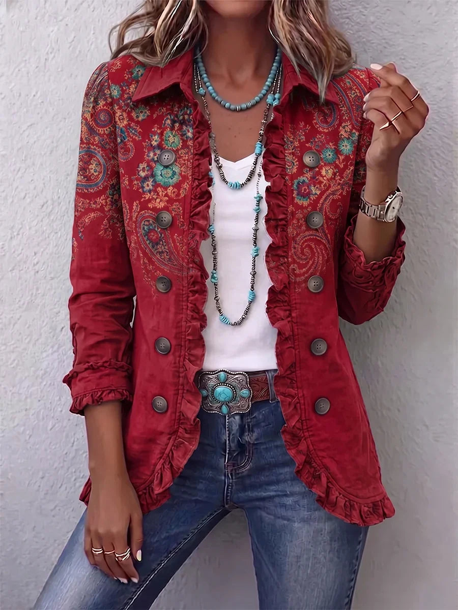 Fayrene™ | Bohemian-Inspired Ruffle Paisley Jacket