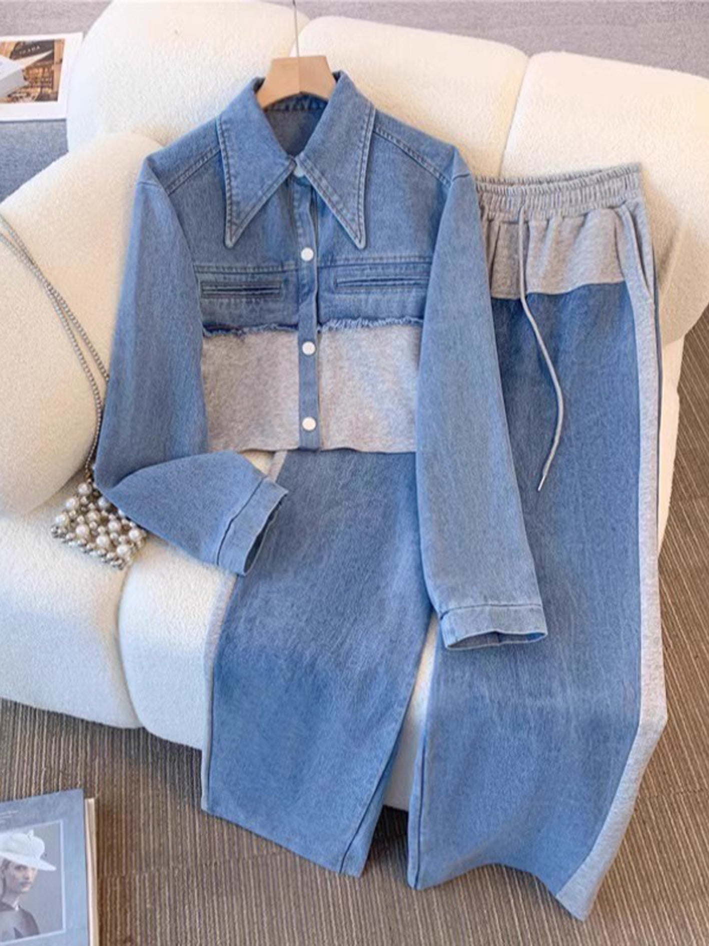 Holbrook™ | Color-Blocked Cropped Jacket and Wide-Leg Pants Ensemble