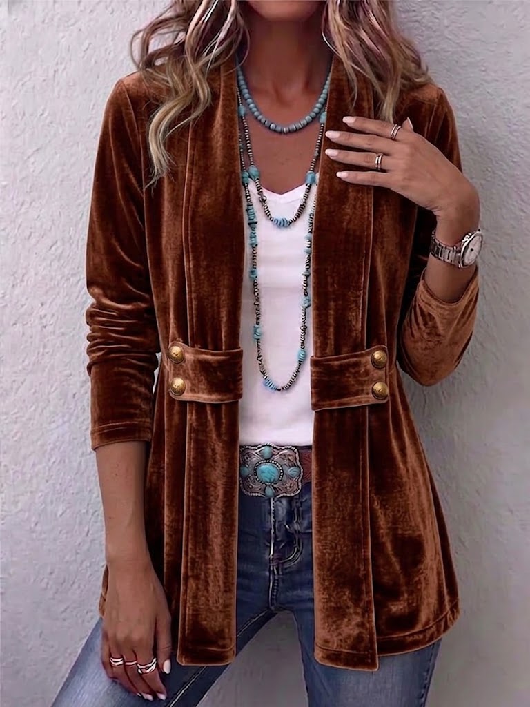 Holliwell™ | Classic Long Sleeve Open Front Jacket with Vintage Lapel and Button Detail