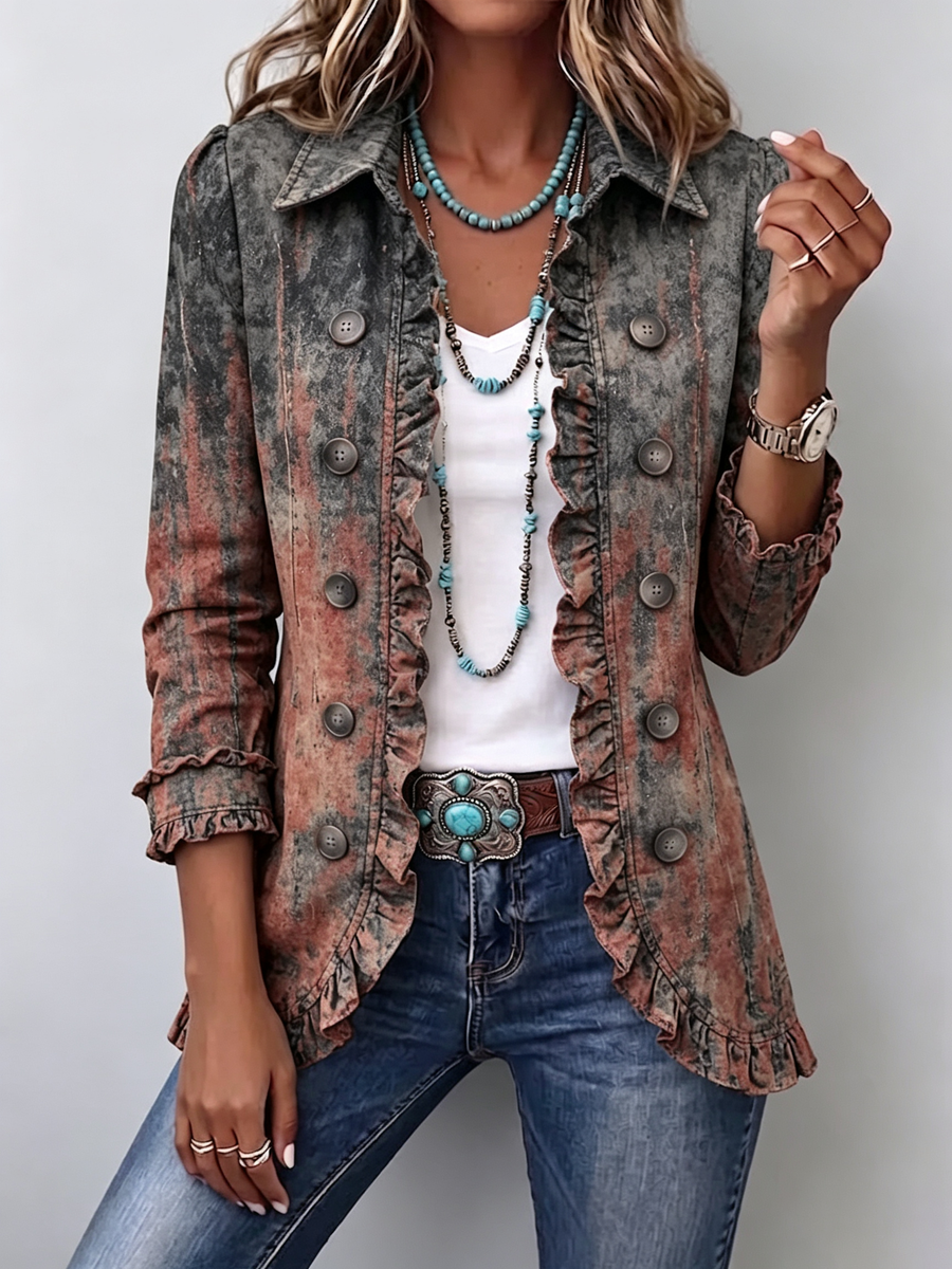 Bristow™ | Retro Gradient Textured Ruffle Jacket